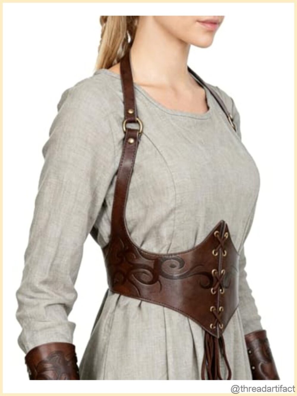 Faux Leather Renaissance Corset Belt Viking Waist Cinch Lace-Up